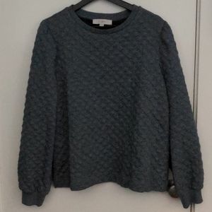 LOFT Quilted Puff Sleeve Sweatshirt Heathered Navy